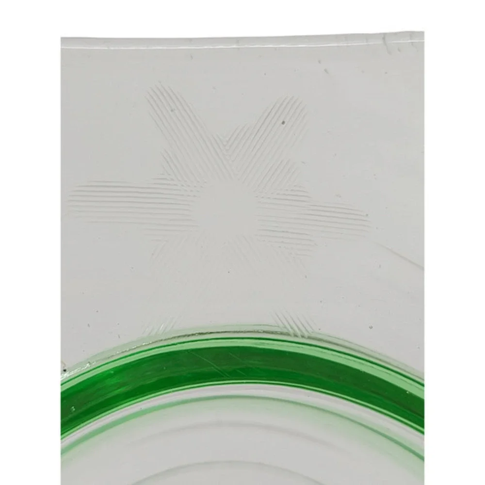 Uranium Green 2 Divided Etched Appetizer ‎ Vegetable Vintage Glass Bowl